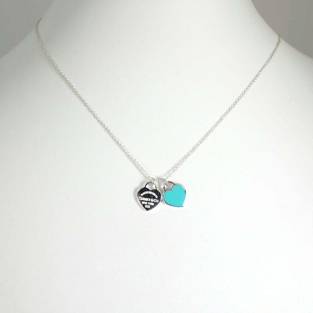 TIFFANY & Co. 925 Blue Enamel Return to Tiffany Double Heart Tag Pendant - Picture 3 of 11